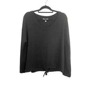 LC Lauren Conrad Women's XL Black Knit V-Neck Long Sleeve Tie-Waist Top‎